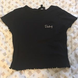 Topshop dark blue shirt sleeve crop top darling